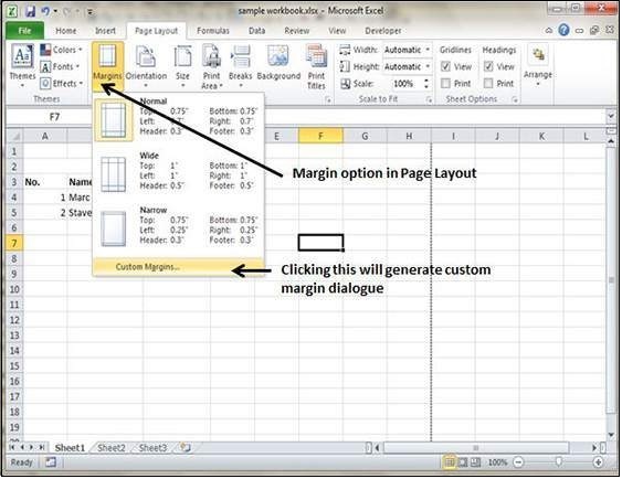 Điều chỉnh lề trong Excel 2010
