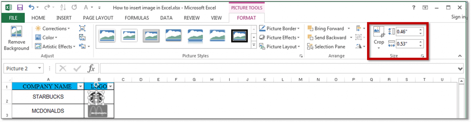 Hướng dẫn chèn một hình ảnh vào một ô trong Excel