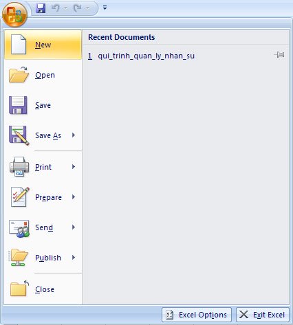 Bắt đầu Microsoft Excel 2007