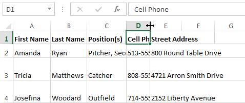 Thay đổi độ rộng cột trong excel