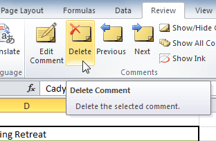 Thêm và xóa bình luận trong excel 2010