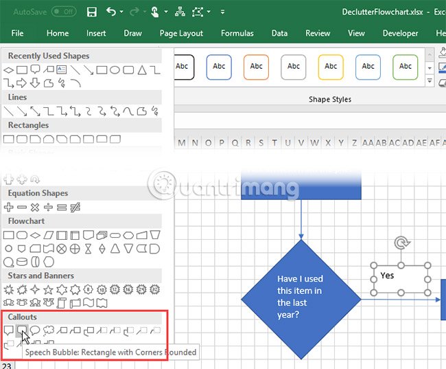 Cách vẽ lưu đồ trong Excel