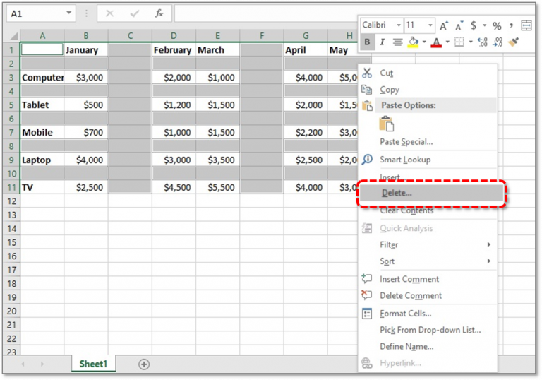 cách xóa ô trống trong Excel
